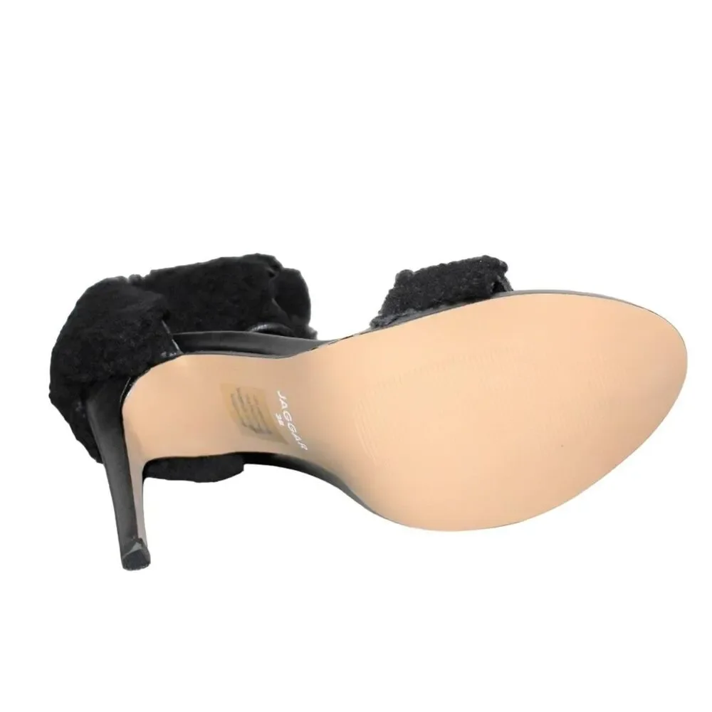 JAGGAR Transcendence Shearling Fur Heels in Black Lace Up Women's Size 8.5